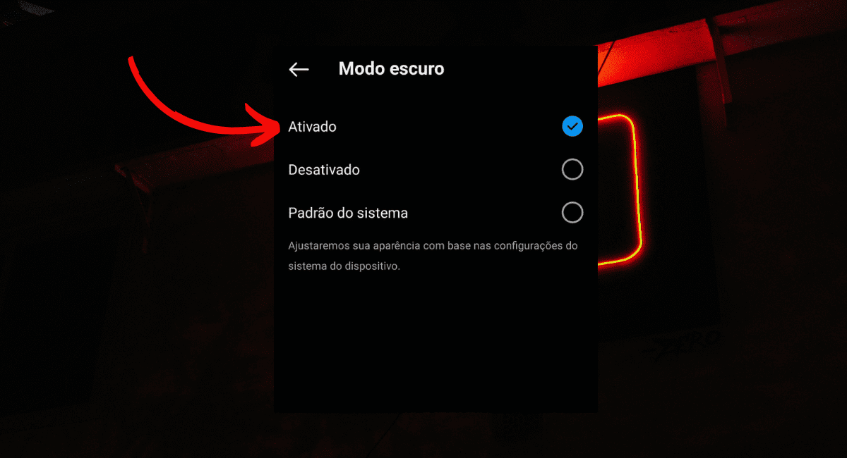 modo escuro Instagram